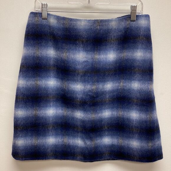 Catherine Malandrino Skirt Blue Wool Blend Brushed Plaid Tartan Size - 8 - Picture 4 of 14
